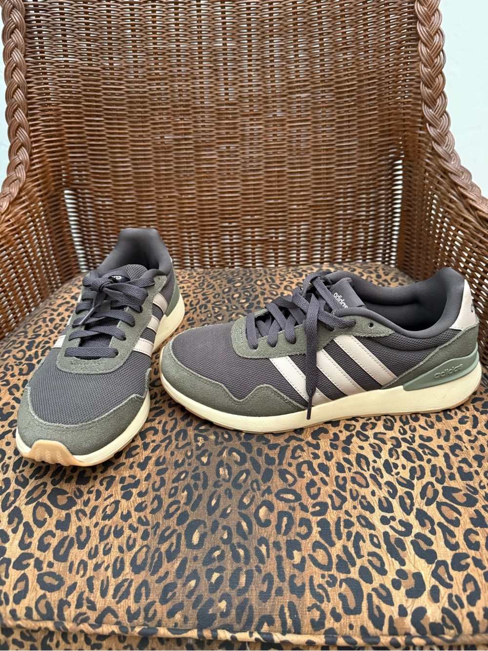 adidas olive green and Cream Athletic Sneaker
